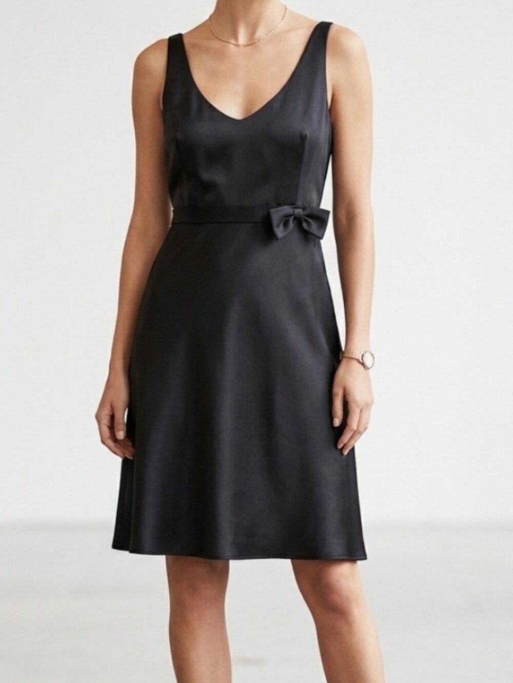 Banana Republic Black Satin Silk  Empire-Waist Tank Cocktail Dress Sz 16